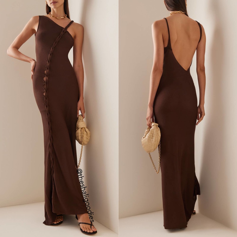 AYA MUSE Birch Dress Brown Knit Braided Trim Midi Maxi